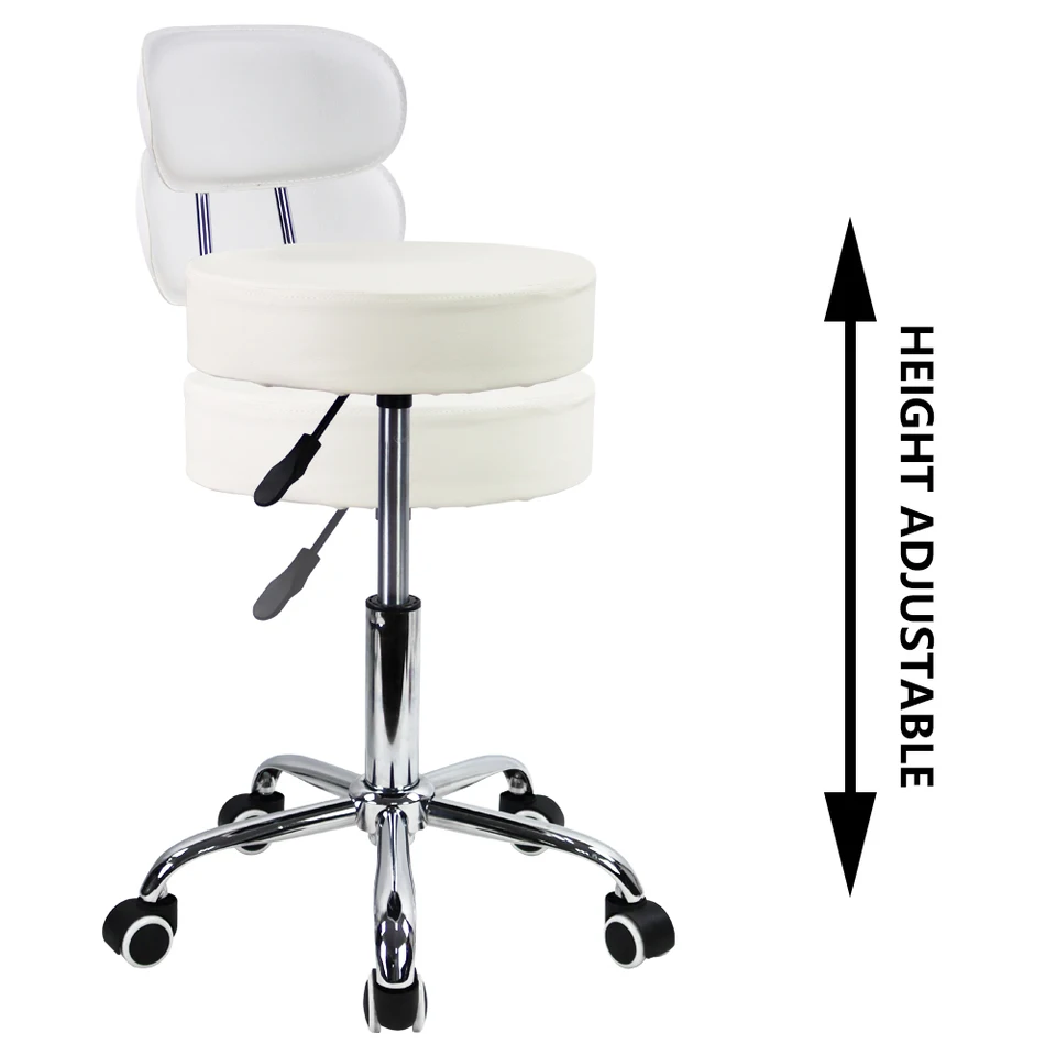 Makeup Chair KKTONER PU Leather Round Rolling Stool With Back Rest