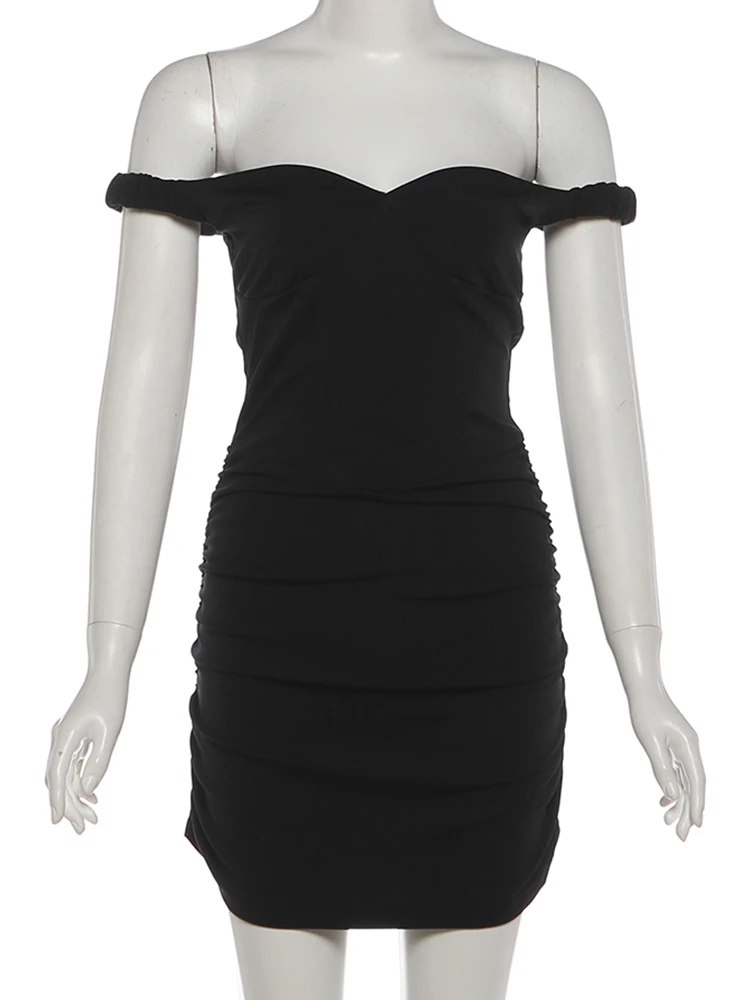 Nibber Ruched Fashion Dress Women Sexy Slash Neck Classic Basics  Sleeveless Simple Party Clubwear Stretch Y2K Hottie Bodycon