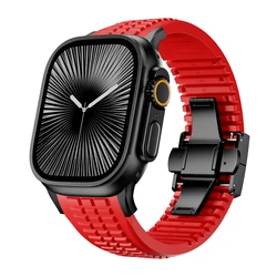 Luxury Metal and Silicone Sports Band - 44mm 45mm 46mm 49mm (Black red)