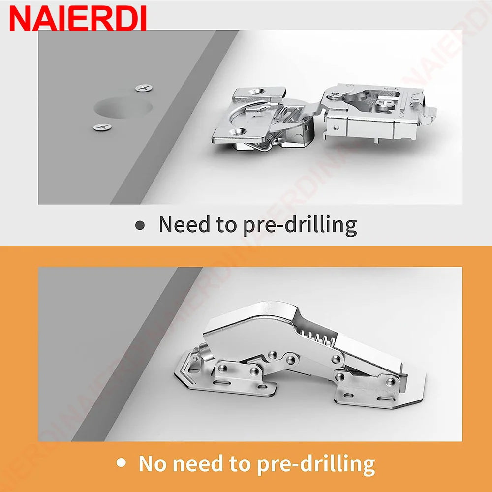 NAIERDI 4 Pack 90 Degree Soft Close Spring Hinges No Pre-drilled Noiseless Hidden Concealed Cabinet Furniture Hinge furniture hinge