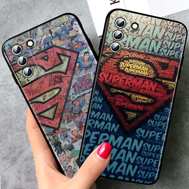 Фото Чехол для телефона с логотипом DC Hero Superman для Samsung Galaxy S23 S22 S21 S20 FE Ultra S10e S10 S9 S8 Plus, легкий черный чехол №2