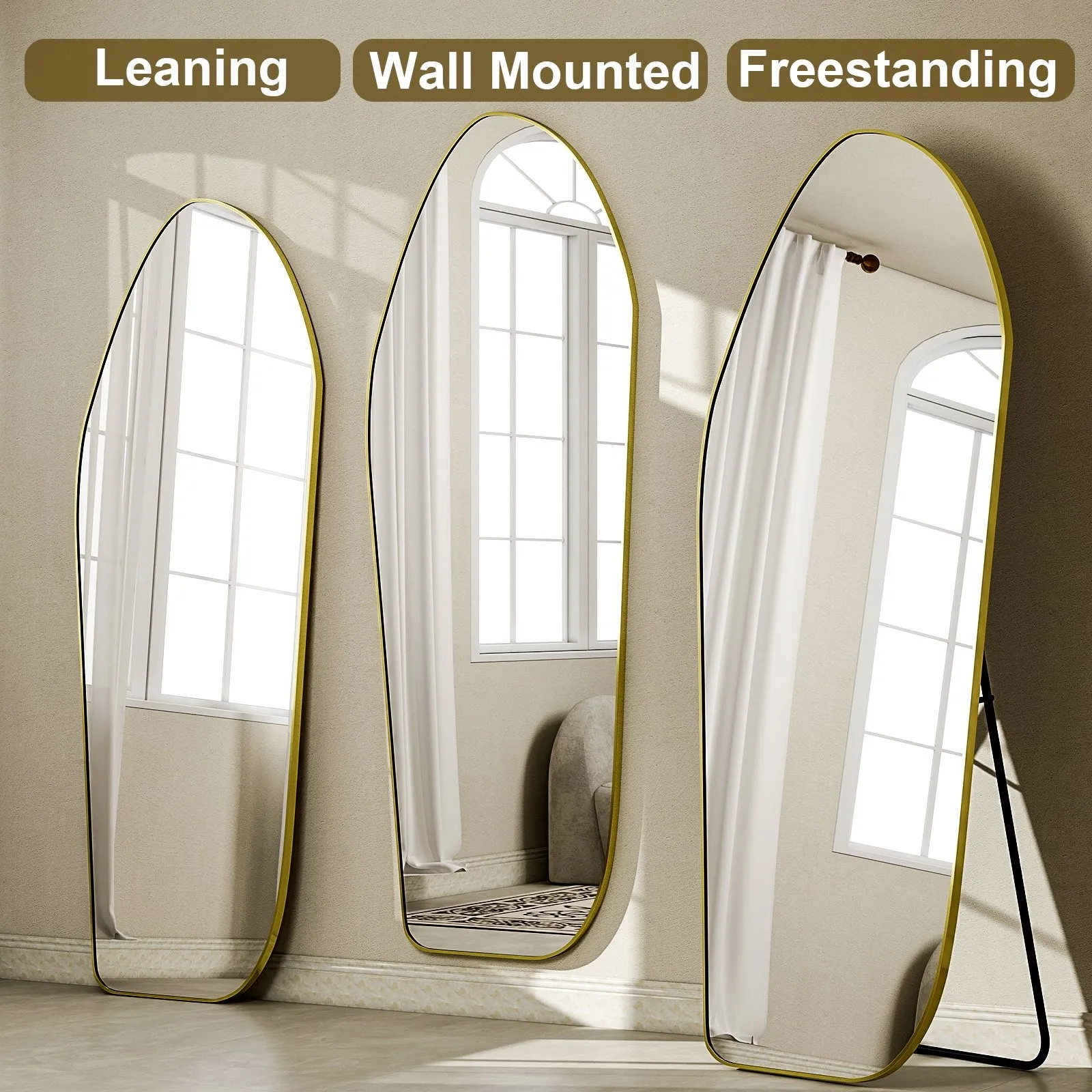 BEAUTYPEAK 67"x24" Irregular Full-Length Floor Mirror with Aluminum Frame — detail 12