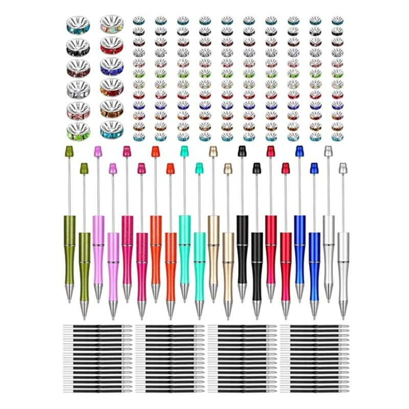 260Pcs DIY Sublimation Pen Blank Beadable Ballpoint Pen with Beads, Refills, Heat Transfer Pen for Christmas Party Favor christmas tree placemats christmas place mats dining decor heat resistant christmas table mats washable place mat