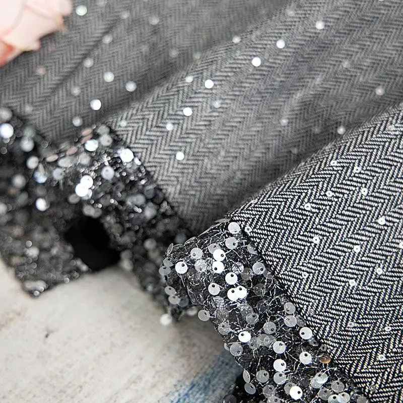 Vintage Elegant Sequin Skirts A-line Gray Skirts Spring Autumn New Skirt for Women High Waist Mid-length Faldas Mujer Moda