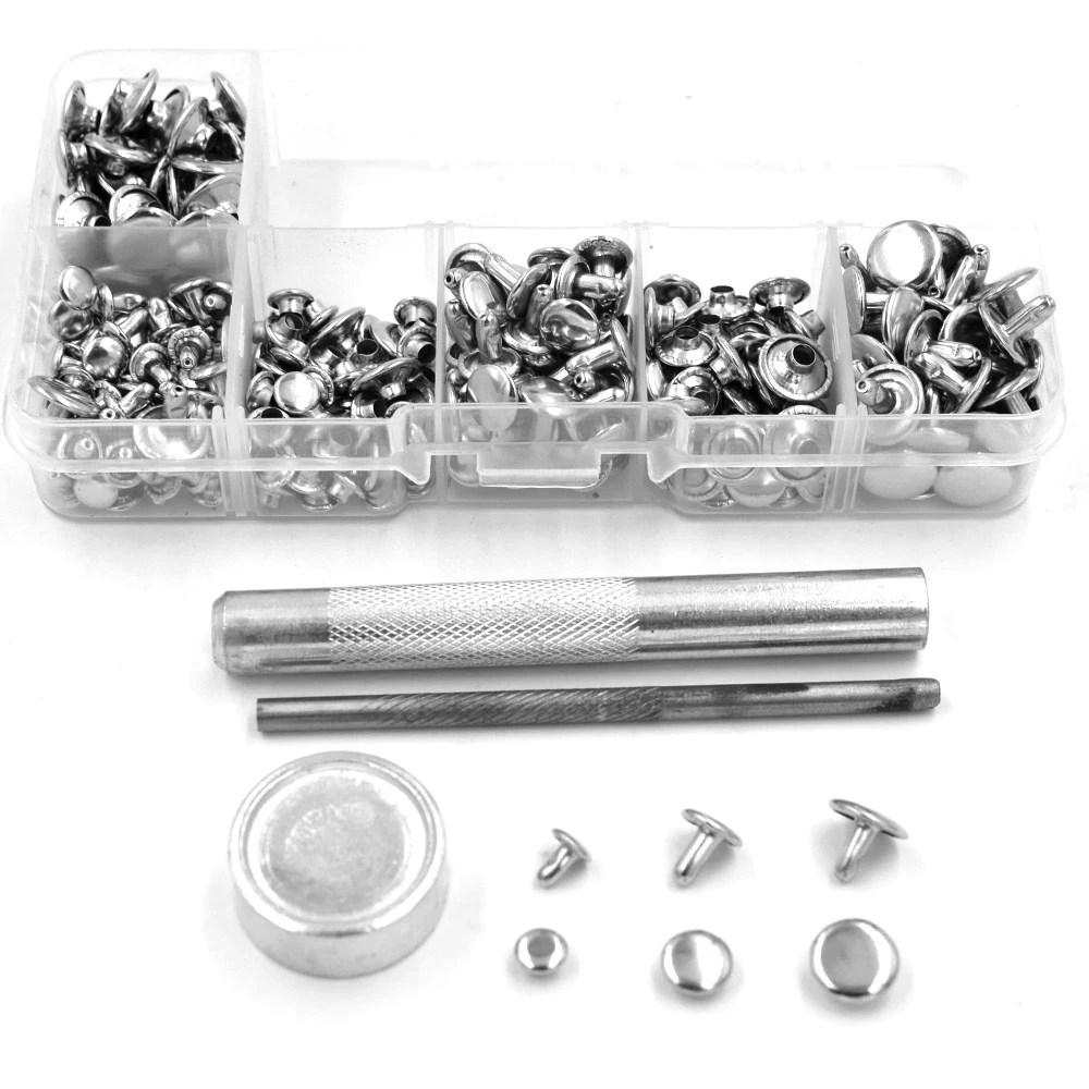 (150 sets Rivets + tool kits) Silver double sided rivets Metal buttons