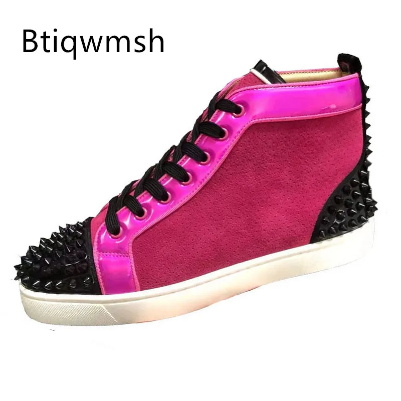 

Pink Spiked Sneakers Man Pointed Toe Breathable Real Suede Leather Flats For Men Fashion Loafer Shoes