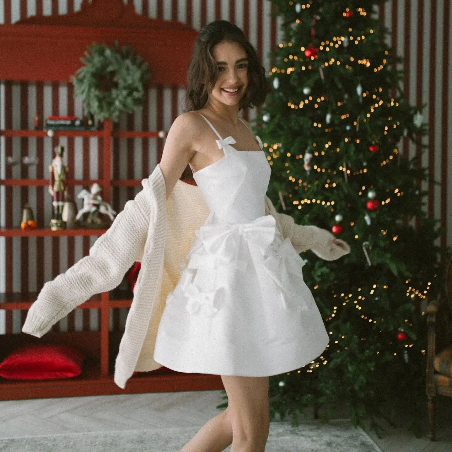 

White Stain Wedding Dress for Women Square Collar Sleeveless Bridal Party Gowns with Bows Simple Beach Mini Vestido De Noiva New
