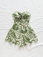 Women's Vacation Spring/Summer Carnival Cruise Party Watercolor Silhouette Printed Lace up Front Knot Loose Strapless jumpsuit - Image 3