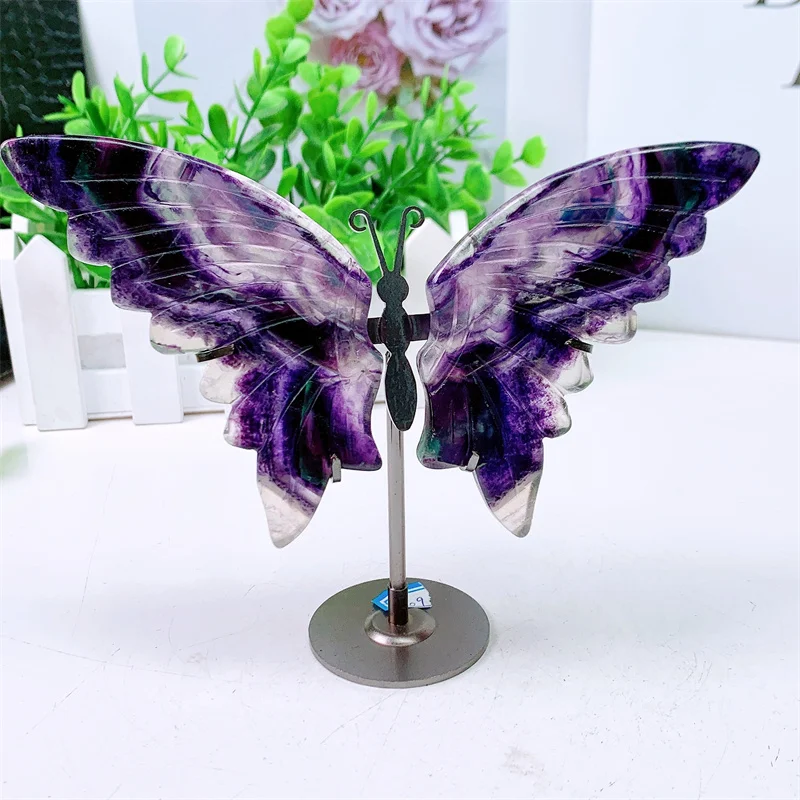 

Natural Fluorite Crystal Butterfly Wings with Stand Energy Gemstone, Healing Stone, DIY Present, Home Decoration