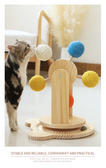 Wood Turntable Cat Toys Sisal Ball Ferris Wheel Cat Turntable Claw