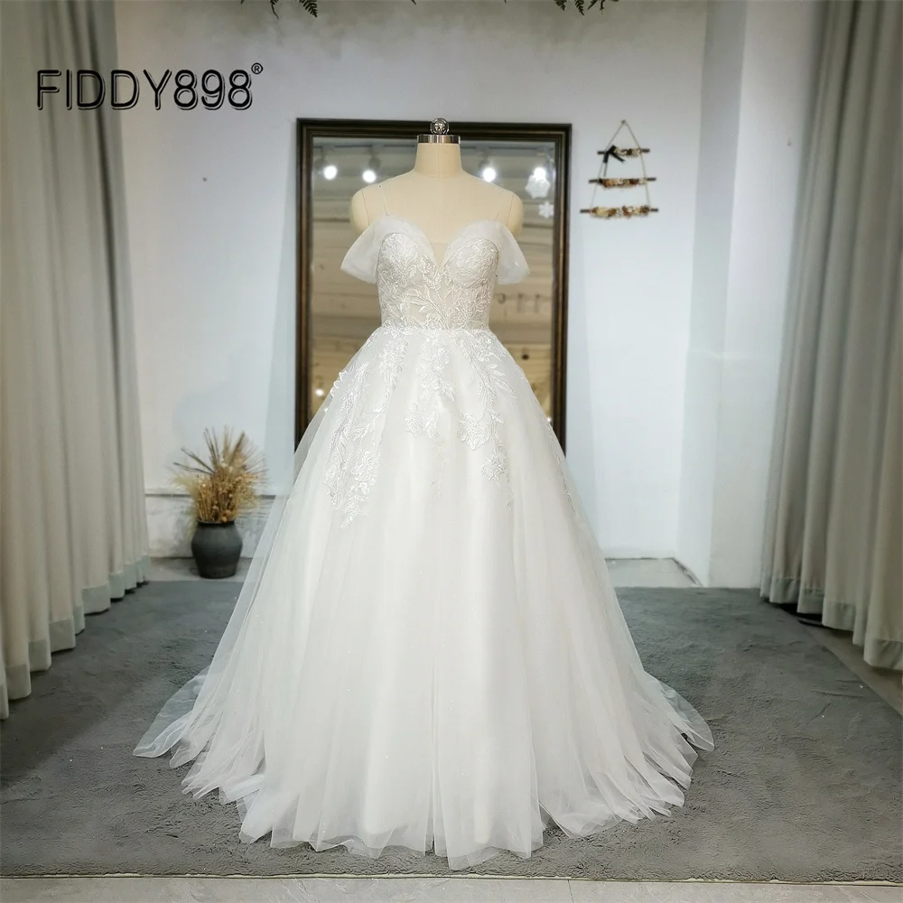 

FIDDY898 Off The Shoulder Wedding Dress Lace Applique Beaded Wedding Gown Straps Sweetheart Neckline Bridal Dress Sweep Train