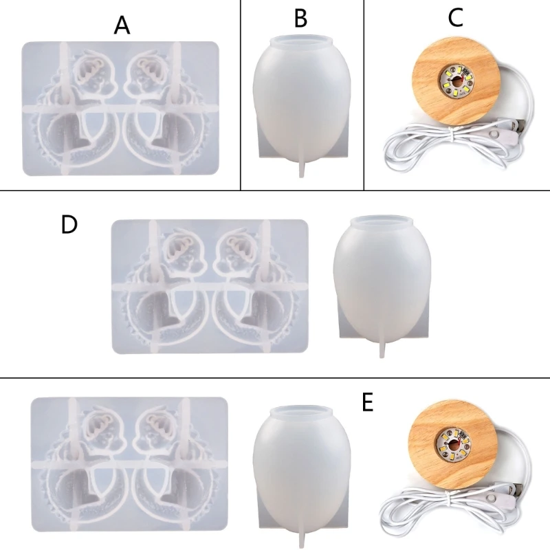Y51E Dragon Egg Night Light Epoxy Resin Molds for Creative Night-lights Silicone Mold Set with Wooden Led Lighted Base Table