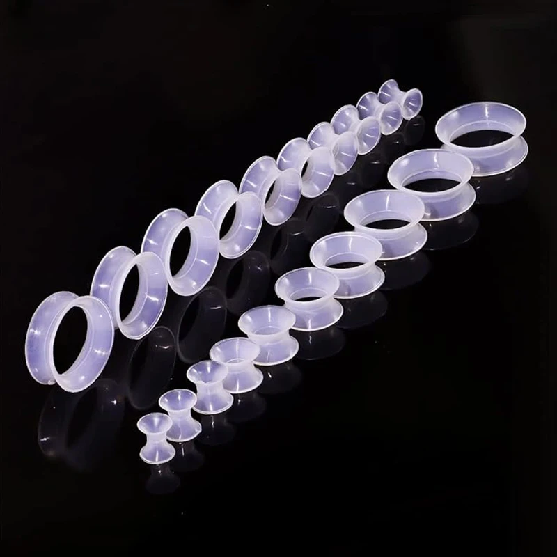 Whoelsaless Black White Clear Silicone Thin Ear Gauges Flexbile Earring Guages for Women Men Plugs Tunnels For Ear 6-25mm Mix