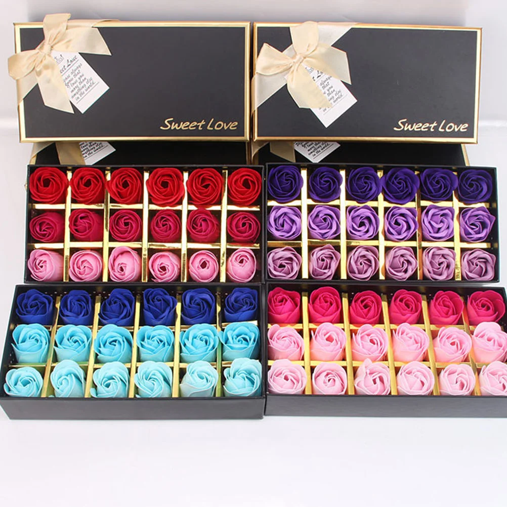 

2Boxes Rose-shaped Soap Flower Soap Creative Gift Mothers Day Present Rose Soap 18 Flowers in Each Box