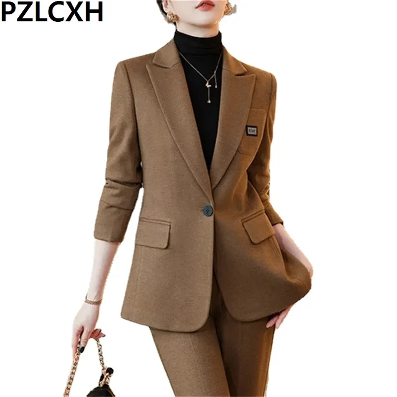 

Pzlcxh OL Vintage Suits for Women New Fashion Office Ladies Notched Slim Single Button Long Sleeve Blazers Casual Pant Suits