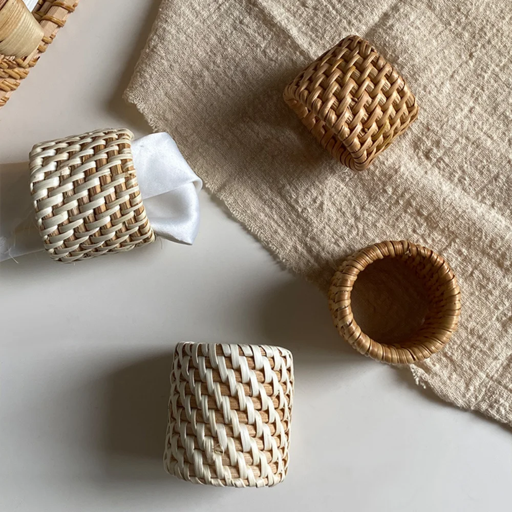 Napkin Ring Handmade Woven Rustic Natural Napkin Holder Wooden Rattan Buckle Restaurant Home Party Table Decoration