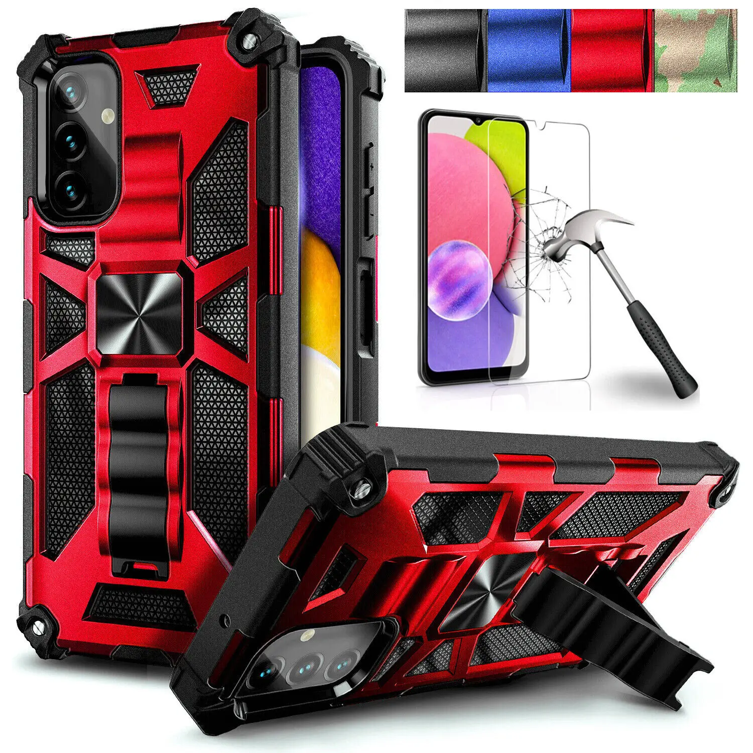 

Shockproof Case Ring Armor Magnetic Holder and Ring For Samsung Galaxy A14 5G Shockproof Rugged Phone Case Cover+ Tempered Glass