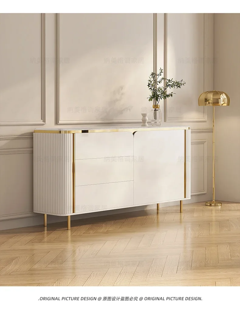 

Italian style light luxury natural marble dining cabinet, modern entrance cabinet, solid wood wall storage cabinet