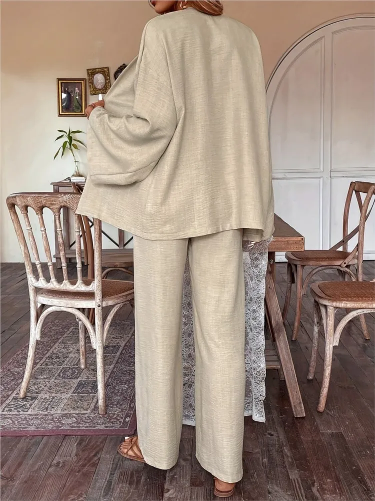 Pant Sets 2 Piece Sets Women Outfit Solid Color Pocket Fashion Suit Casual Cardigan Wide Leg Pants Two Piece Set Casual Office