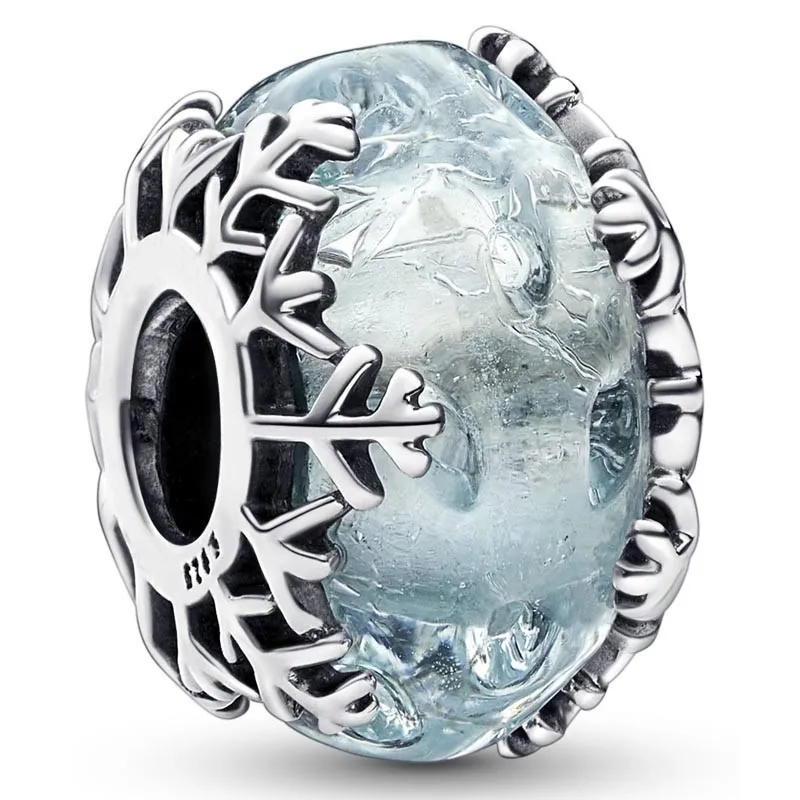 

Authentic 925 Sterling Silver Moments Winter Blue Snowflake Murano Bead Charm Fit Women Pan Bracelet & Necklace Jewelry