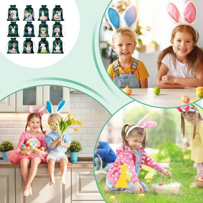 Small Easter Burlap Bags Goodie Treat Bags For Kids Set Of 12 Drawstring Bags Easter Bunny Pouches Jewelry Storage Pouch Treat