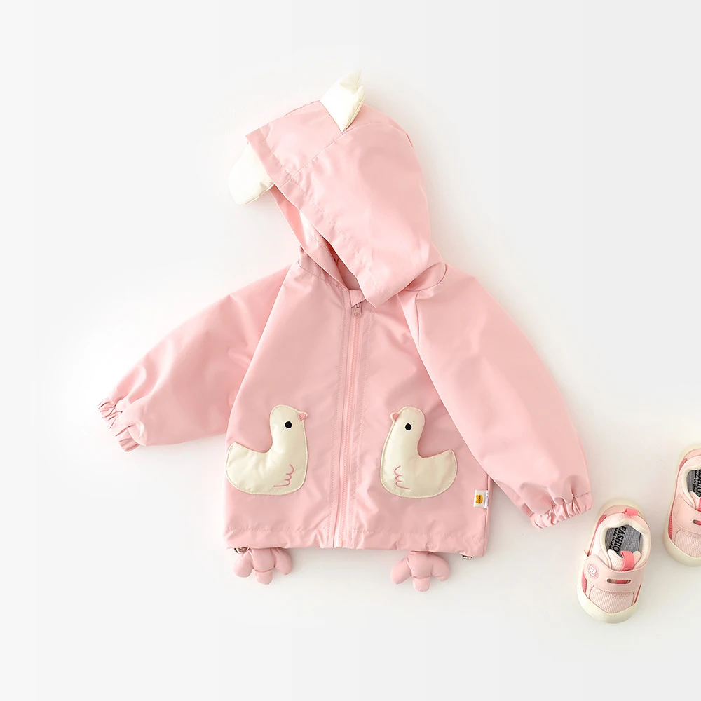 Pink Bird Hooded Jacket for Baby Girls
