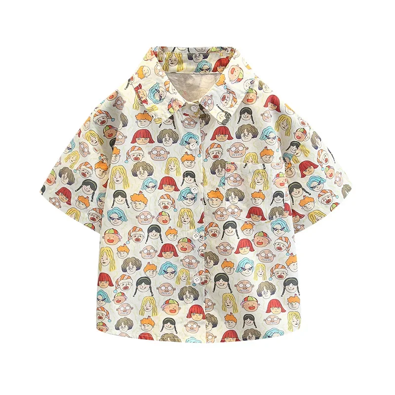 Boys Summer Short Sleeve Shirt Thin Print Fashionable Cartoon Top for Children Hot Sale Of The Season Male Kid's Clo