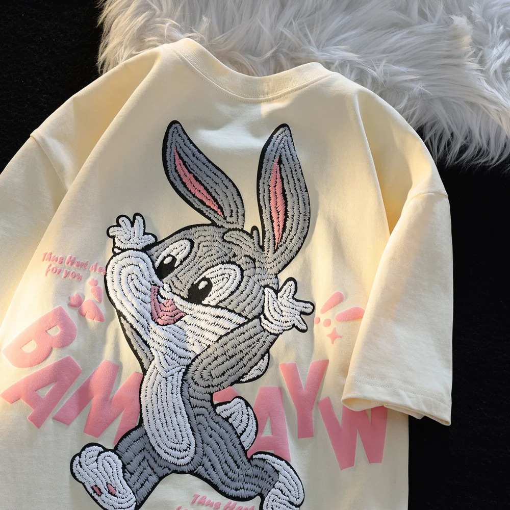 

Vintage Run Rabbit Cute Cartoon T Shirt women Streetwear Oversized 5XL Loose Summer Cotton Tops Harajuku Students Kawaii Clothes