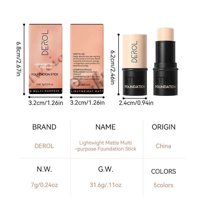 Description Picture 5 of itemDEROL Concealer Full Coverage Foundation Stick Oil Control Natural Barrier Concealer BB CC Cream Hydrating Long-Lasting Cosmetic