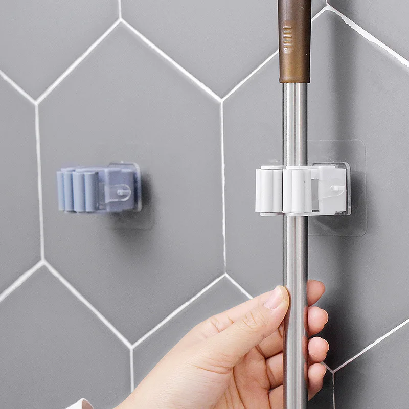 Punch-free Mop Rack Bathroom Mop Hook Bathroom Sticky Hook Broom Hanger Card Seat Clip