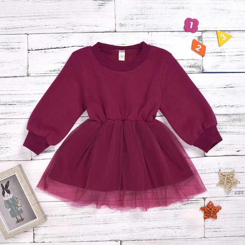 

Autumn and Winter Girl's Dress Rose Red Long Sleeve Sweet Add Velvet Thickened Gauze Dress Princess Dress Girl Clothes