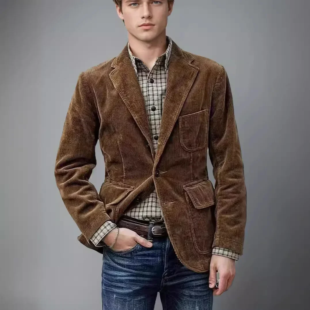 Middle-aged Men's Business Casual Suit High-end Corduroy Suit Jacket Spring and Autumn Solid Color Blazer Coat Mens Blazers
