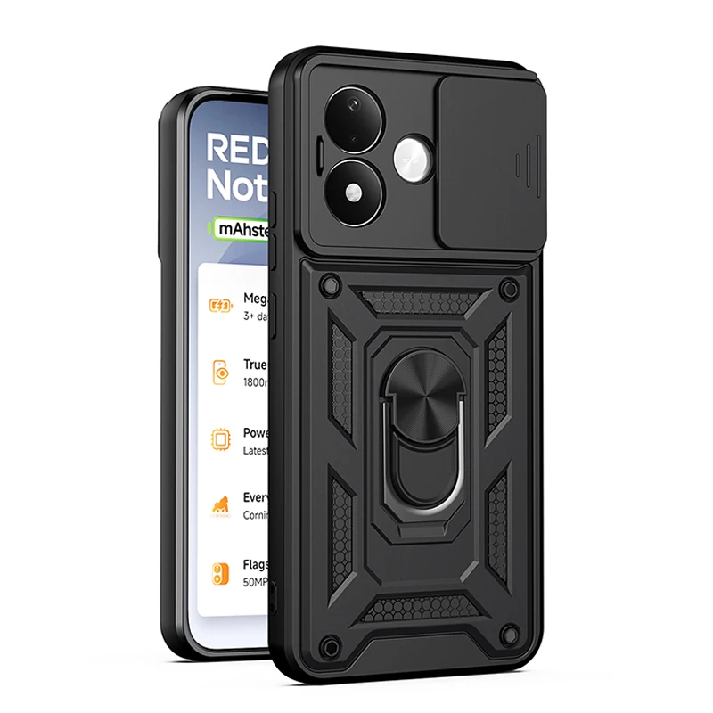 Shockproof Kickstand Slide Camera Case with Ring Stand