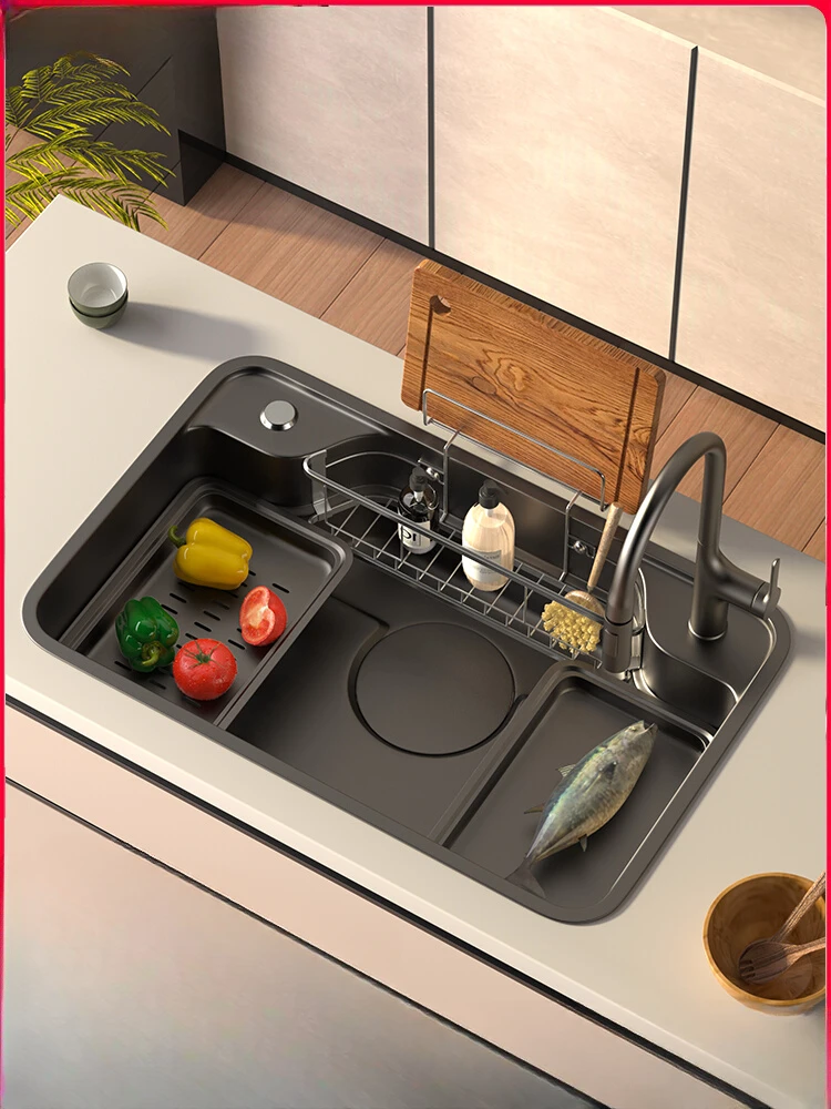 

YOUJUE Japanese Large Single Slot Sink Set 304 Nanometer Stainless Steel Undertray, Vegetable Washing Basin