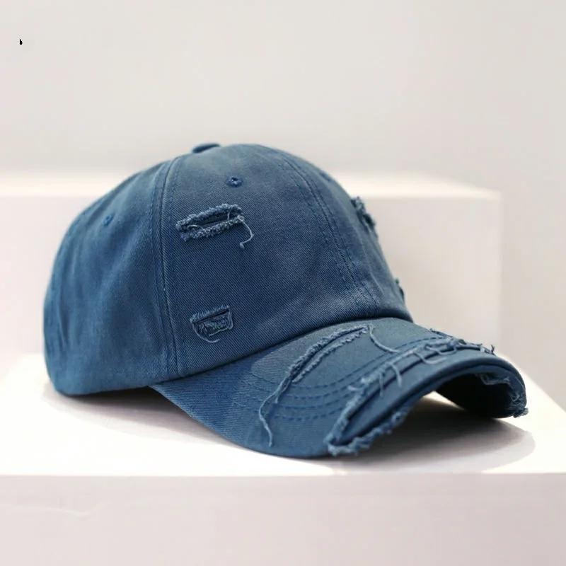 Sun Protection Extended Brim Adjustable Bucket Baseball Cap Distressed Ripped Hole Unisex Hat Men Women Vintage Baseball Cap 3