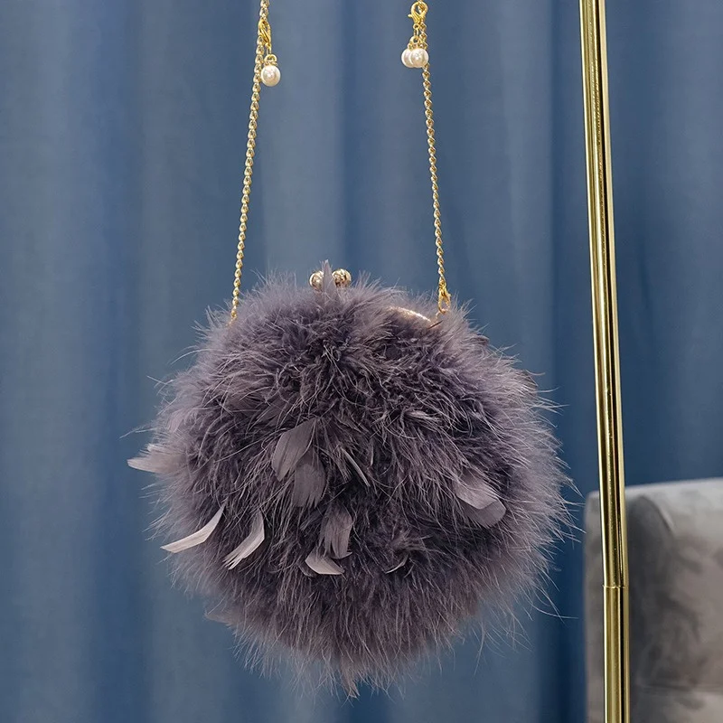 Korean Version Of The New Women's Single Shoulder Fur Bag Luxury Ostrich Fur Crossbody Bag Cute Style Trend Chain Bag