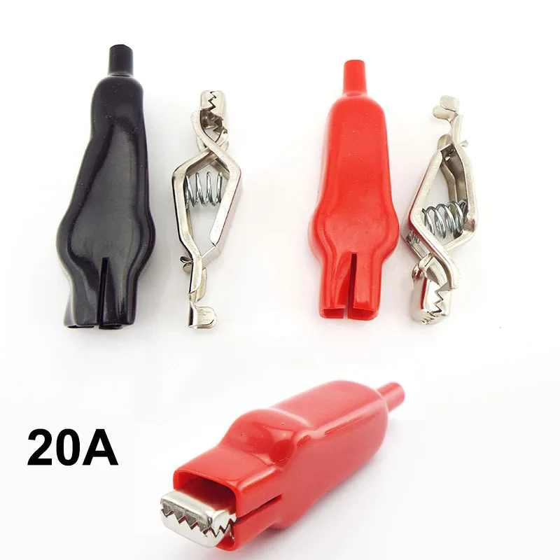 20A Sheathed Crocodile Alligator Clips battery clips red black Electrical DIY Test Leads Jumper Wire Cable Roach alligator clips