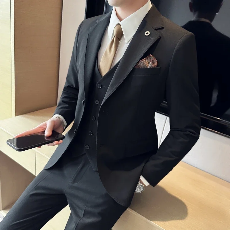 

All Matching (suit + Vest + Trousers) Wedding Fashion Suit Three Colors Can Be Selected Handsome Trend Wedding Three-piece Set