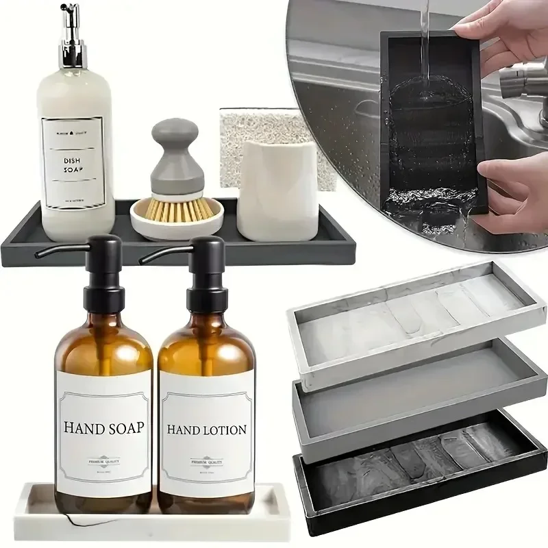 Silicone Bathroom Tray Silicone Tray Bathroom Countertops Hand Sanitizer Shampoo Storage Tray Jewelry Display Tray Decorative Storage