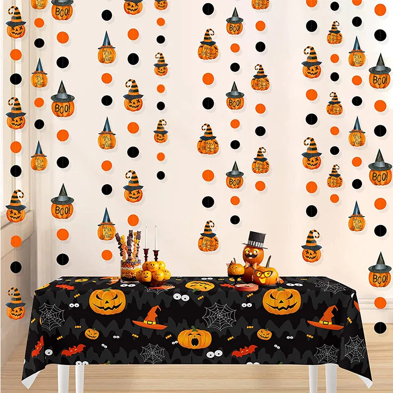 Cappello Da Strega Arancione Nero Zucca Polka Dots Boo Sign Ghirlanda Banner Happy Halloween Dolcetto O Scherzetto Party Sfondo Banner Decor