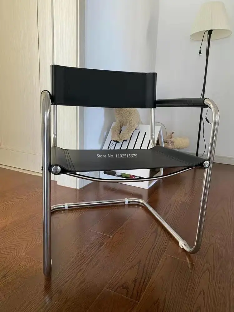 Description Picture 3 of itemChair Designer Single Sofa Stainless Steel Chair Living Room Medieval Stainless Steel Saddle Leather Leisure Chair