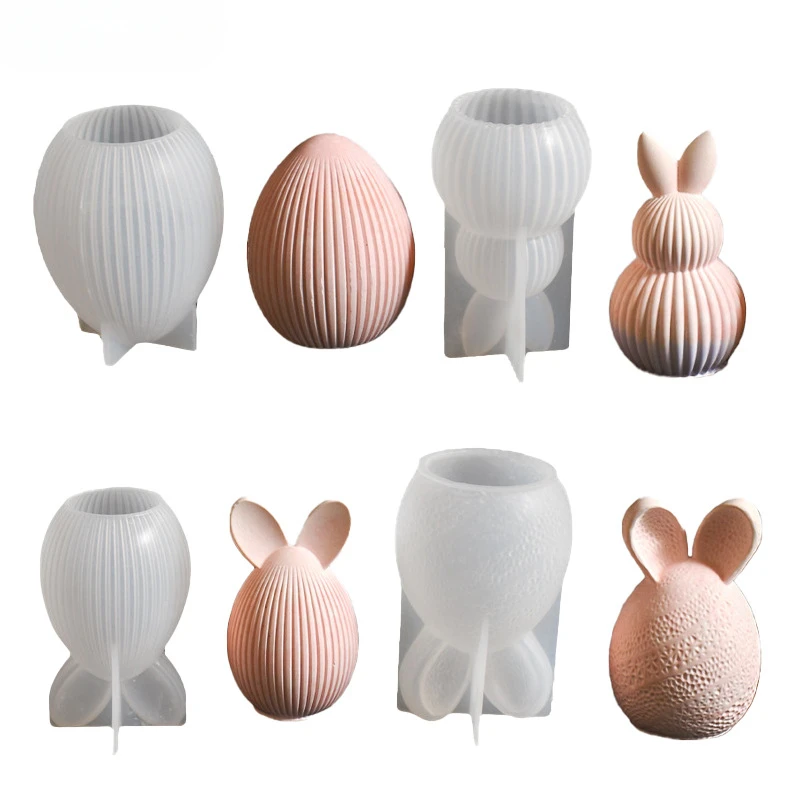 3D Stripe Silicone Mold for DIY Easter Egg Rabbit Soap Candle Molds Easter Decor Plaster Resin Crafts DIY Clay Molds Home Ornaments,silicone mold