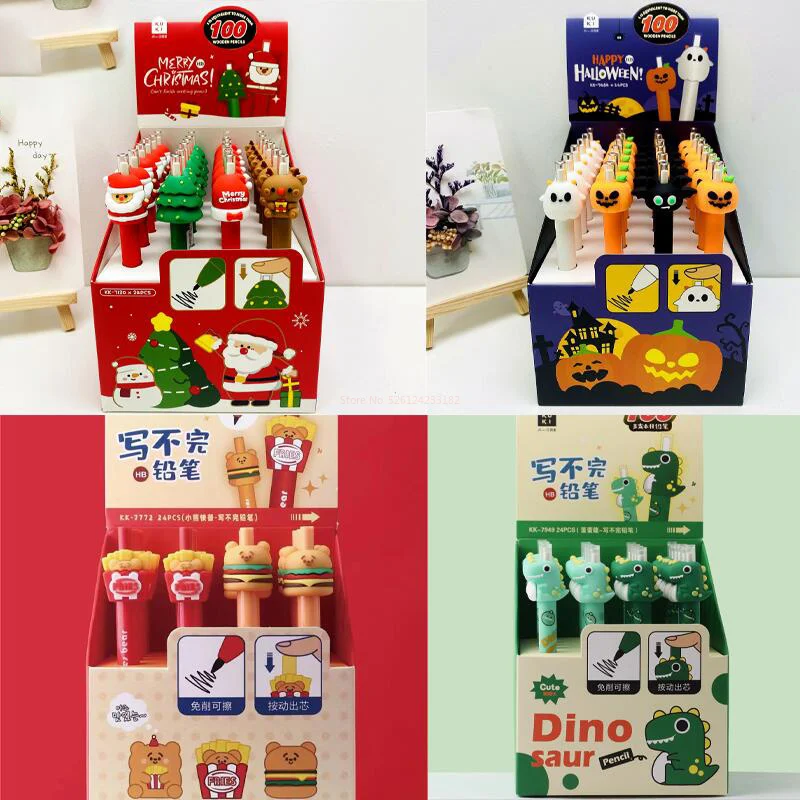 

New 24pcs Cartoon Christmas Pencil Set Creative Shape Pencil 0.5mm Cut-free Children's Painting 2b Lead Student Prize Sketch Pe