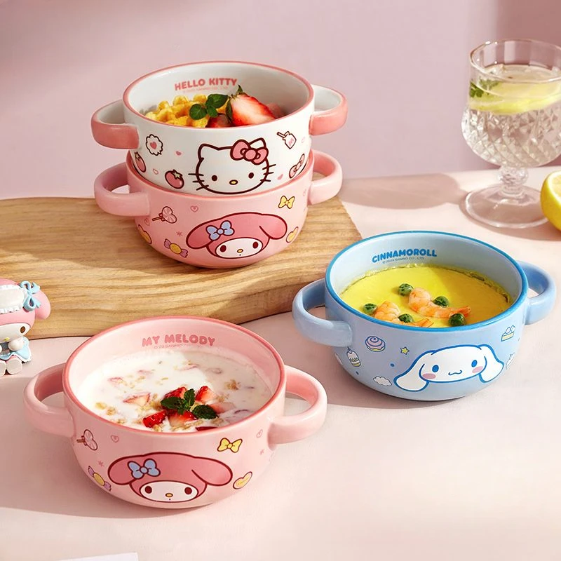 

New sanrio Hello kitty My melody Cinnamoroll Kuromi creative kawaii anime character ceramic bowl cute simple cartoon rice bowl