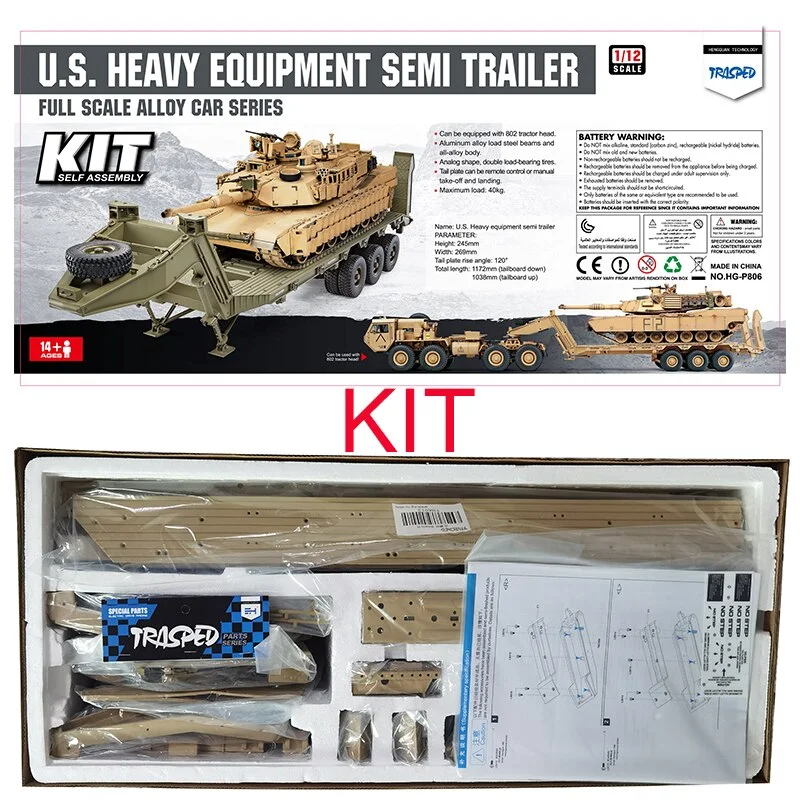 RC Truck Military 6 Wheels Trailer 6x6 HG P806 1:12 Scale U.S M747