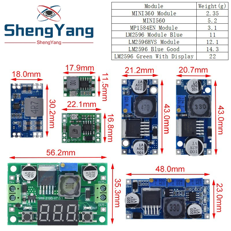 MP1584EN MINI360 MINI560 DC-DC LM2596 LED-Eingang 4V-35V Ausgang 1,23V-30V 3-5A Einstellbares Step-down-Stromversorgungsreglermodul