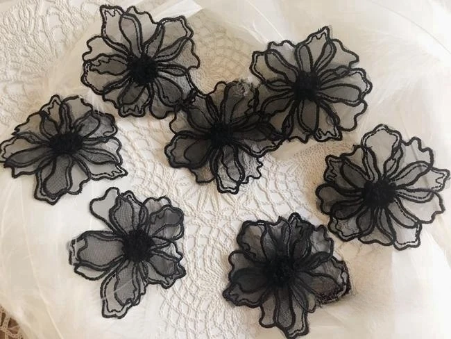 5pcs 6cm Ganza 더블 레이어 레이스 꽃 Applique 수 놓은 패치 DIY 수제 공예 웨딩 드레스 장식에 바느질