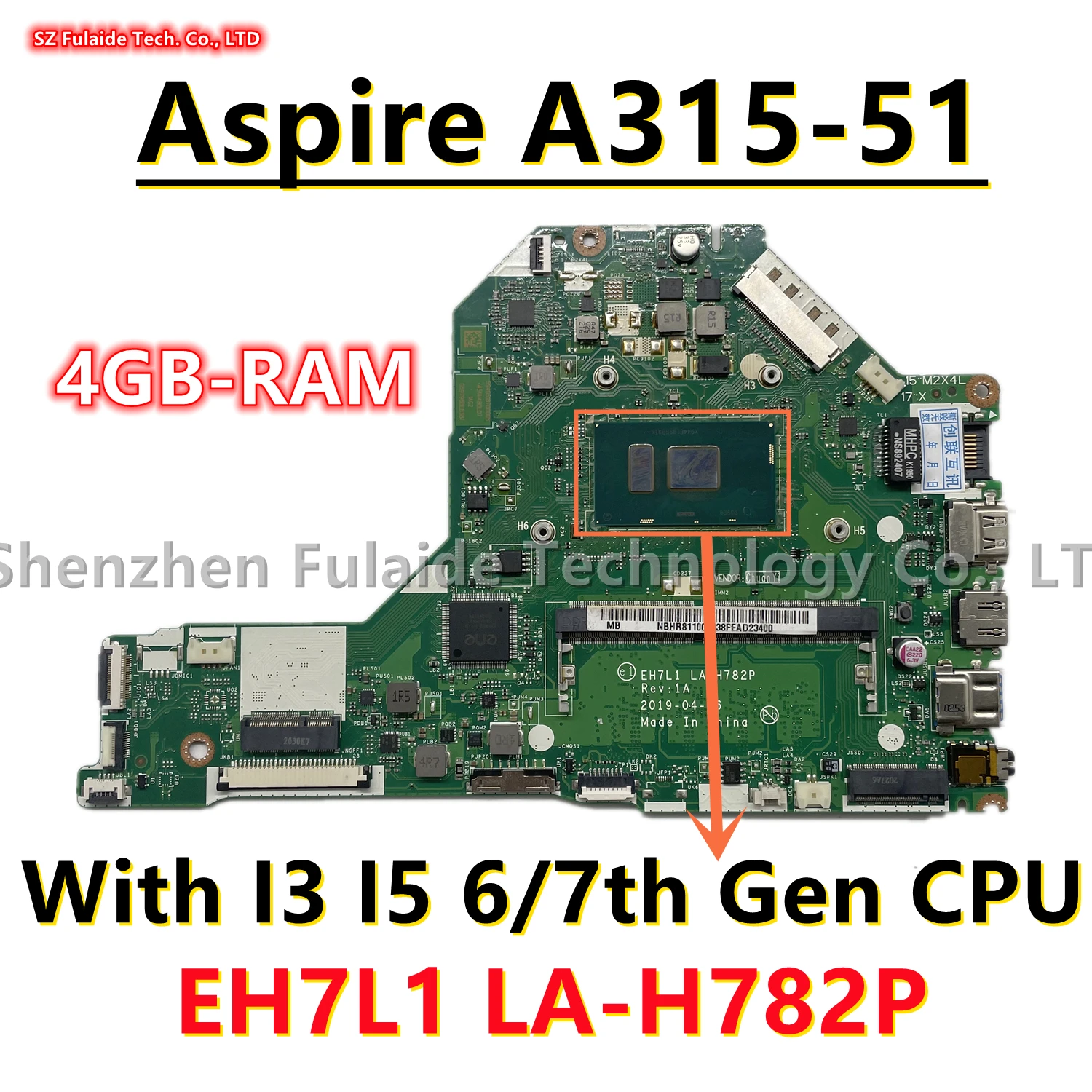 

EH7L1 LA-H782P For Acer Aspire A315-51 Laptop Motherboard With I3-6006 I3-6100 I5-6300 I5-6200 I3-7020 CPU 4GB-RAM DDR4 100% OK