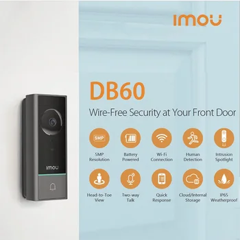 IMOU 카메라 초인종 키트 무선 DB60 스마트 홈 구멍, 문짝 벨 IP65 야외 야간 투시경 인간 감지, 5MP