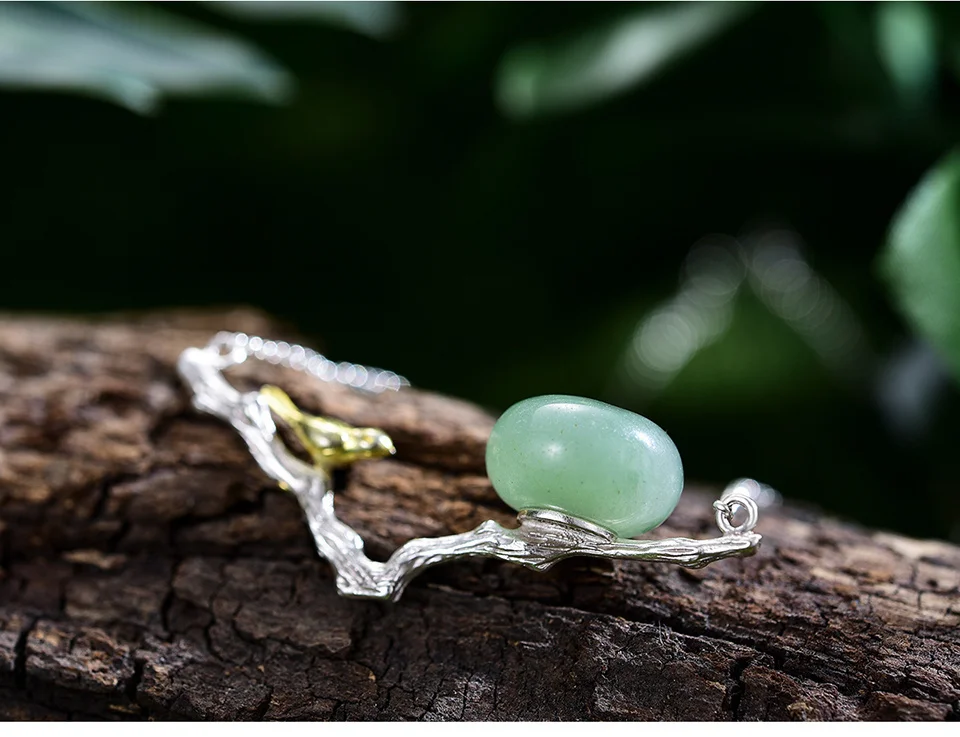 Silver Natural Stones Handmade Jewelry Retray Bird Necklace with Pendant